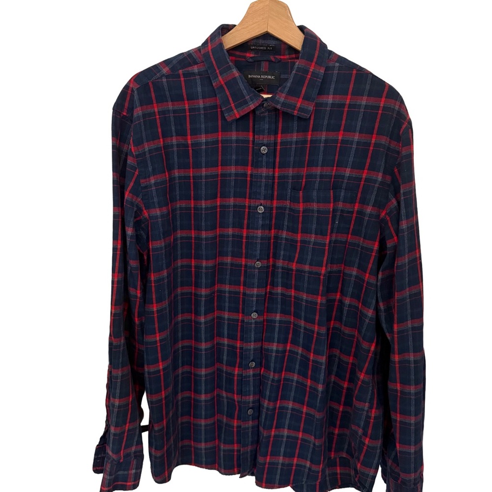 Banana Republic Red and Blue Plaid Men's Shirt Untucked Fit XL